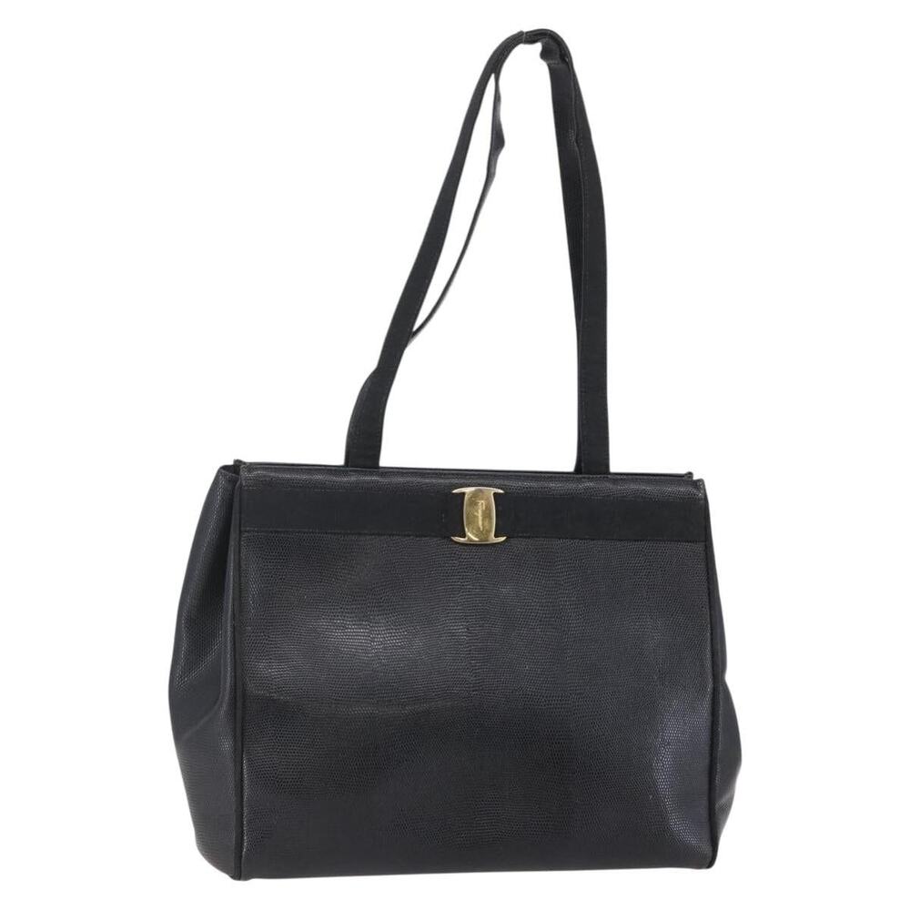 Salvatore Ferragamo Leather Vara Shoulder Bag Black